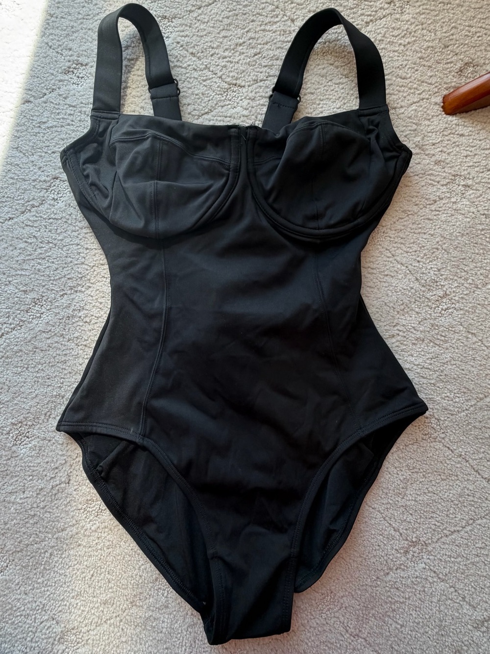 TA3 Black Underwire One-Piece Swimsuit with corset back. Size D/DD short